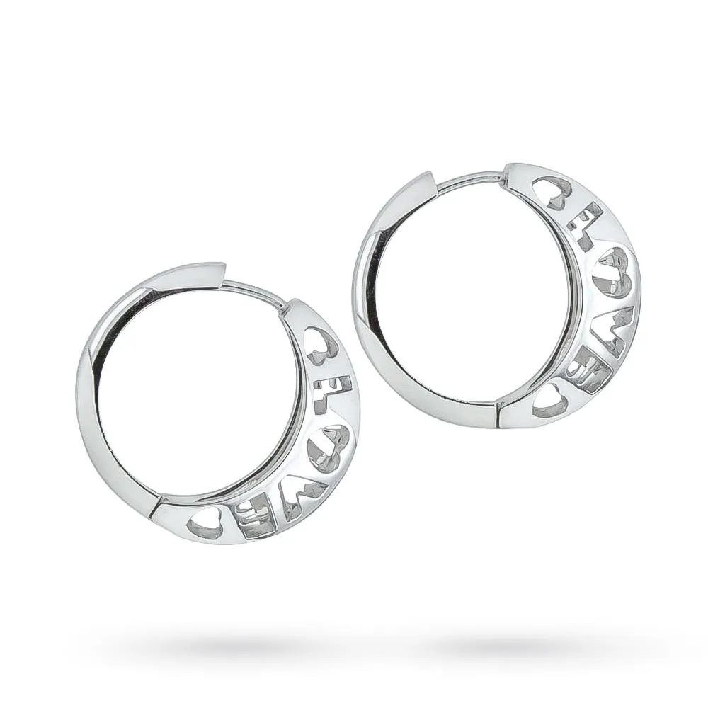 Orecchini cerchi oro bianco traforo LOVE diamanti 0,27ct