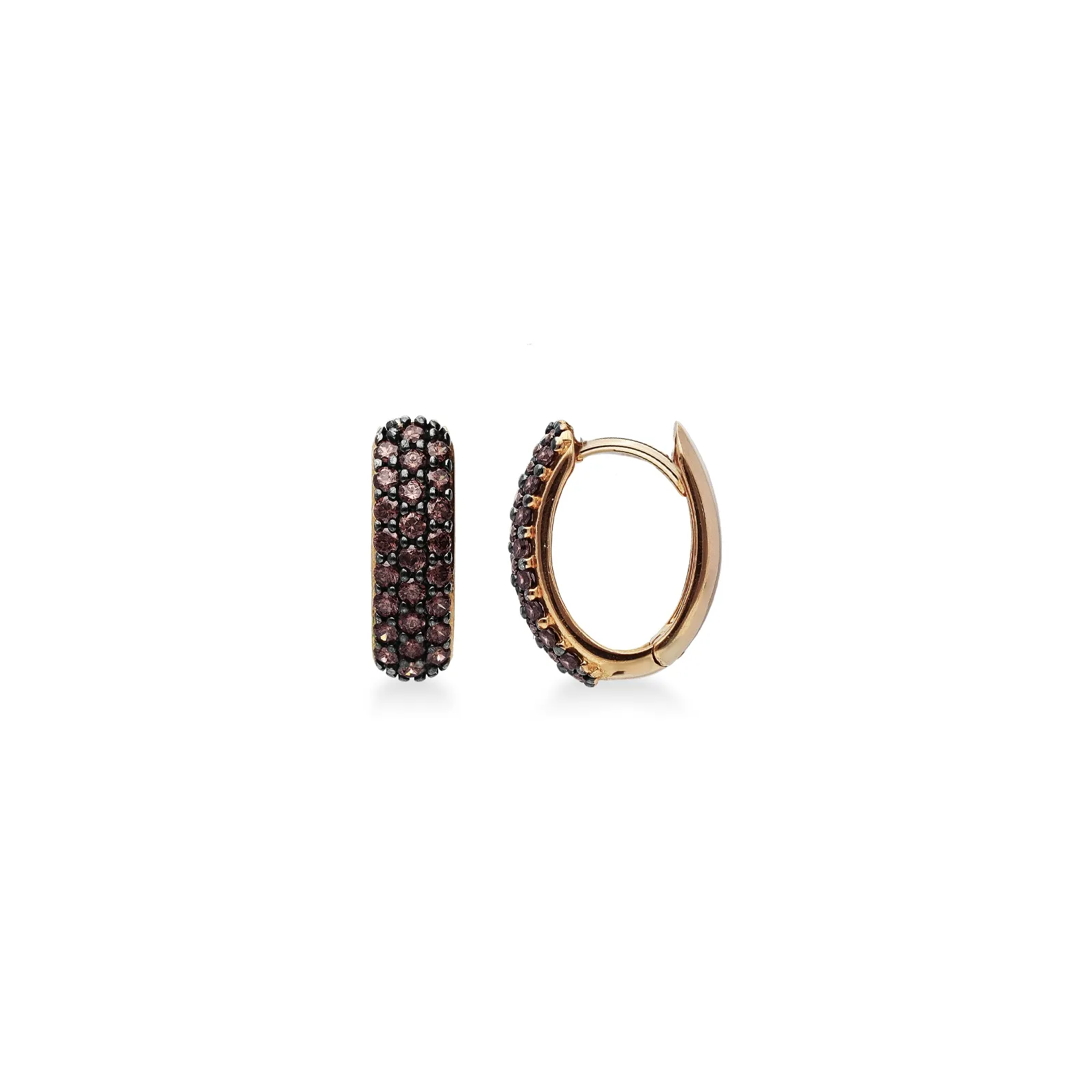 Orecchini ovali in oro rosa 18k con zirconi brown
