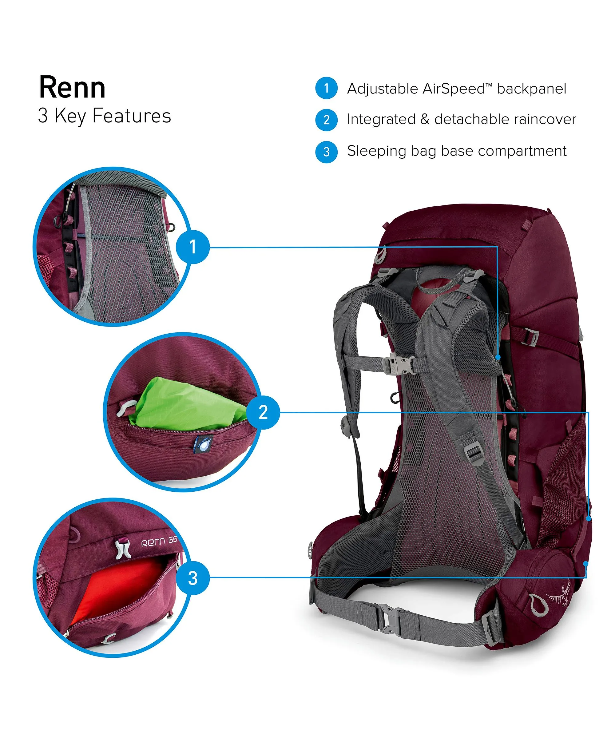  Osprey Renn 65 Zaino da trekking poliestere melanzana  