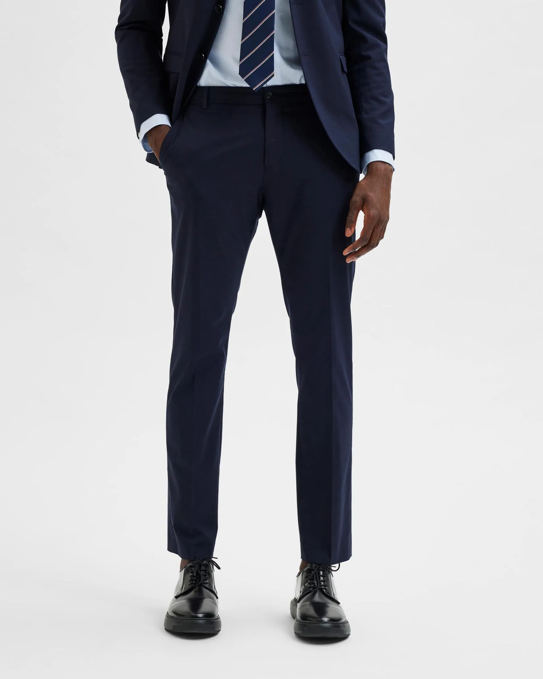 Pantalone blu in tela di misto viscosa stretch