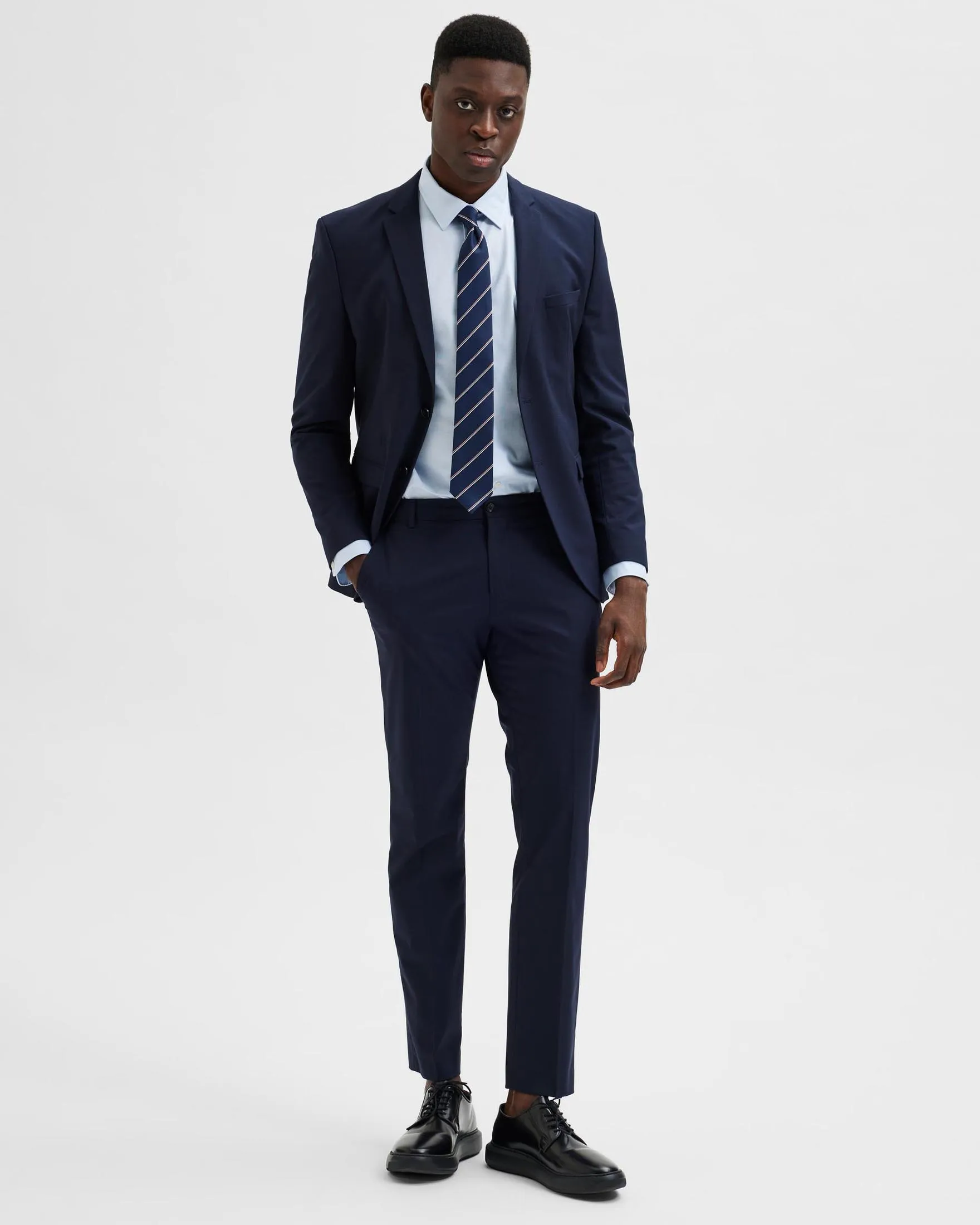 Pantalone blu in tela di misto viscosa stretch
