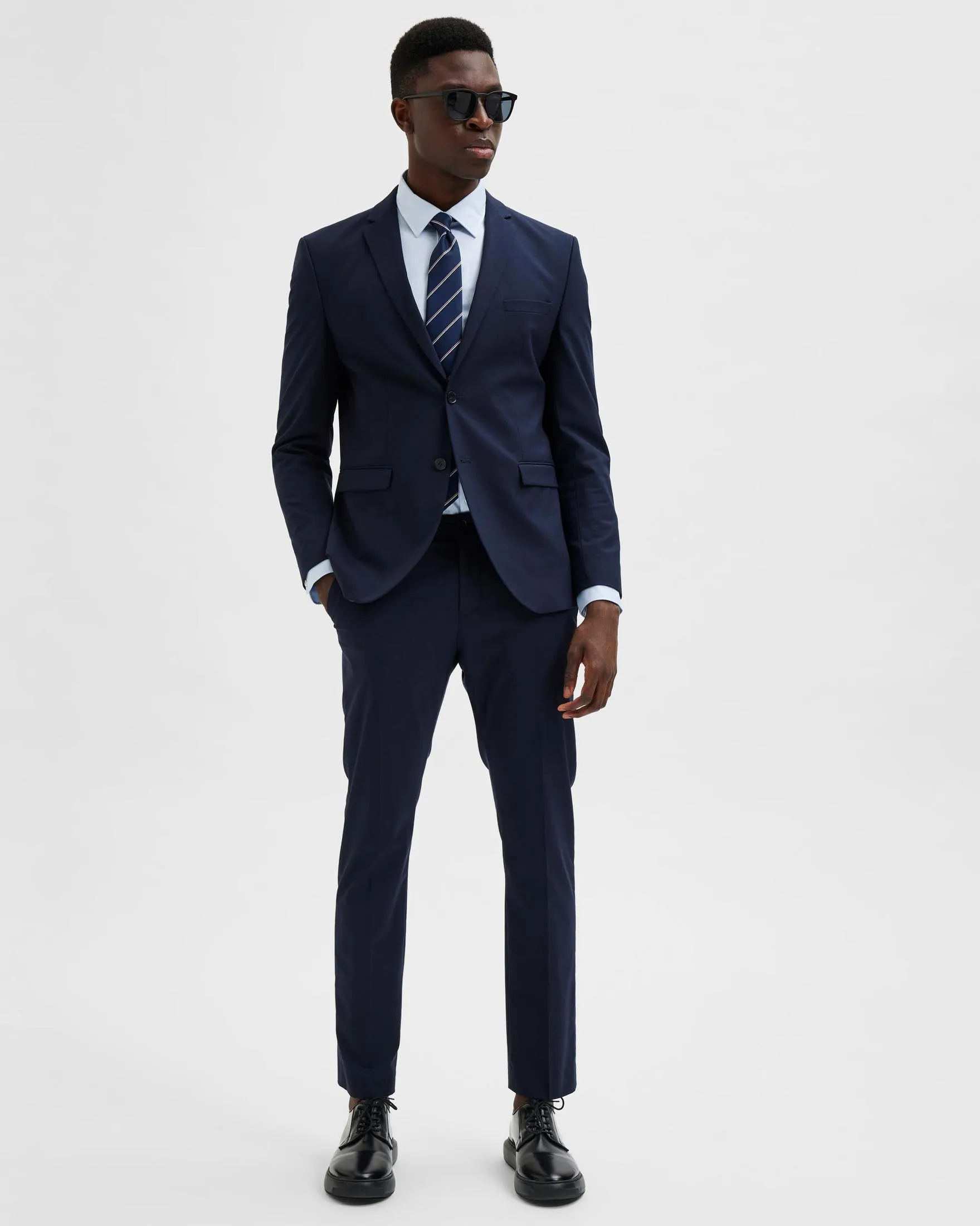 Pantalone blu in tela di misto viscosa stretch