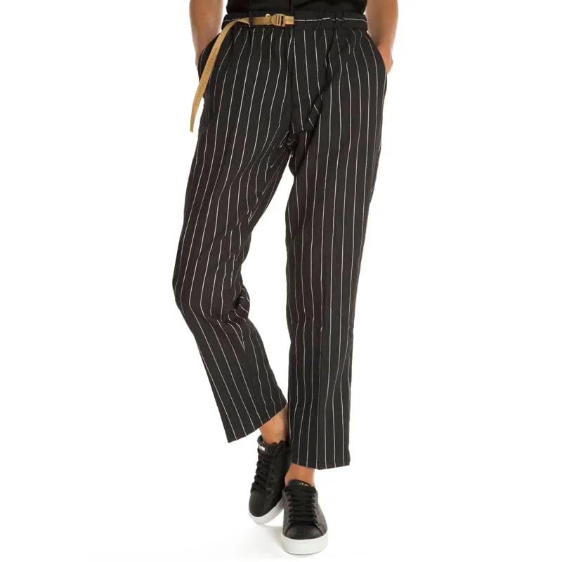 Pantalone Marylin nero gessato con riga bianca 
