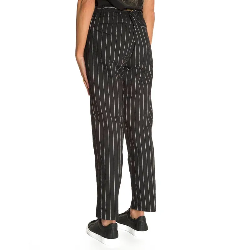 Pantalone Marylin nero gessato con riga bianca 