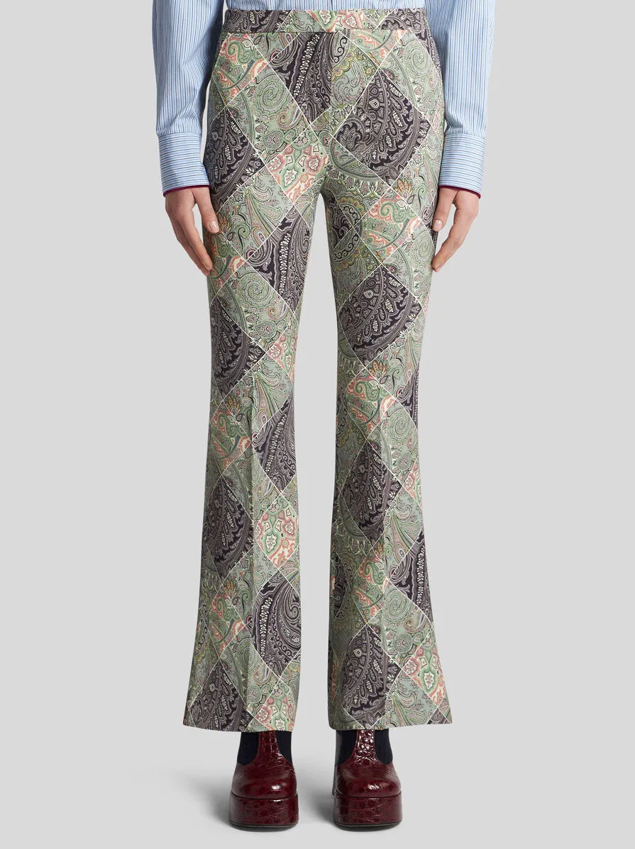 PANTALONI FLARE IN CADY STAMPATO