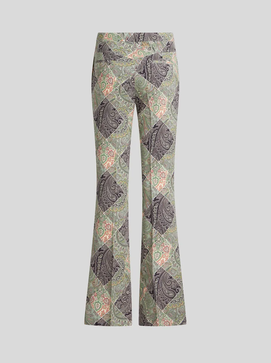 PANTALONI FLARE IN CADY STAMPATO