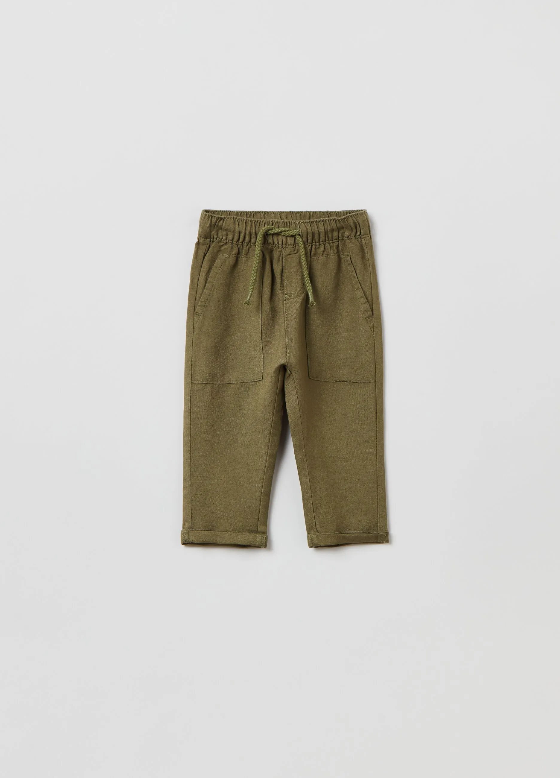 Pantaloni in lino e viscosa con coulisse