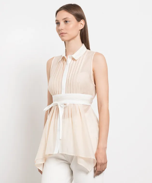 Peserico Top beige con catena monil E08266A08372