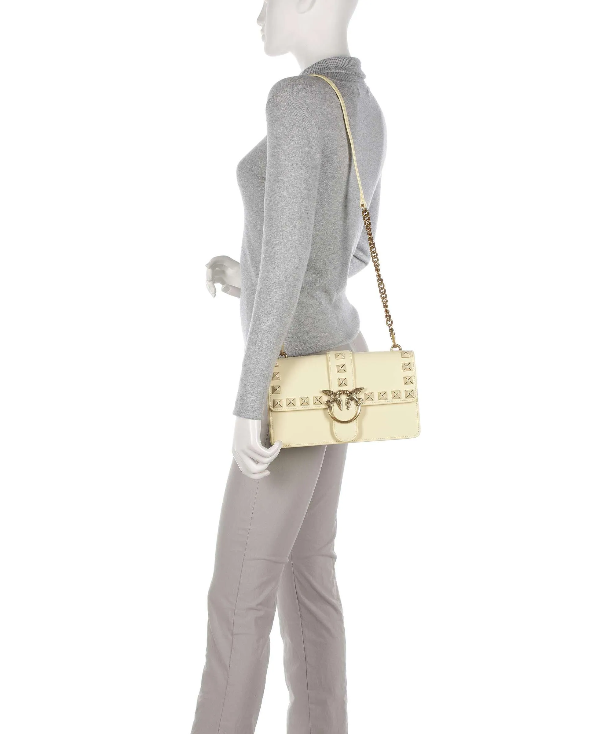  Pinko Love One Classic Borsa a tracolla pelle di vacchetta finemente grana giallo  