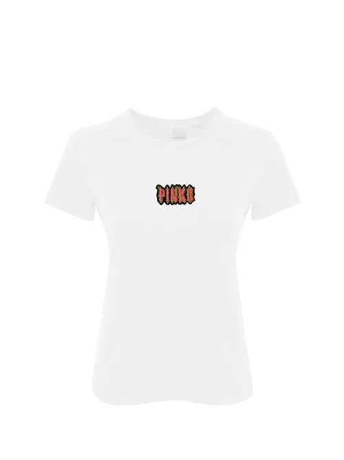 PINKO     T-shirt con logo in cotone bianco