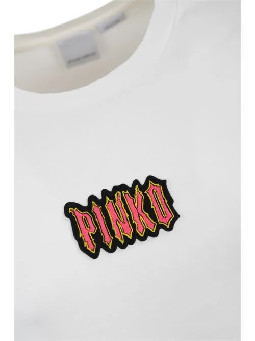 PINKO     T-shirt con logo in cotone bianco