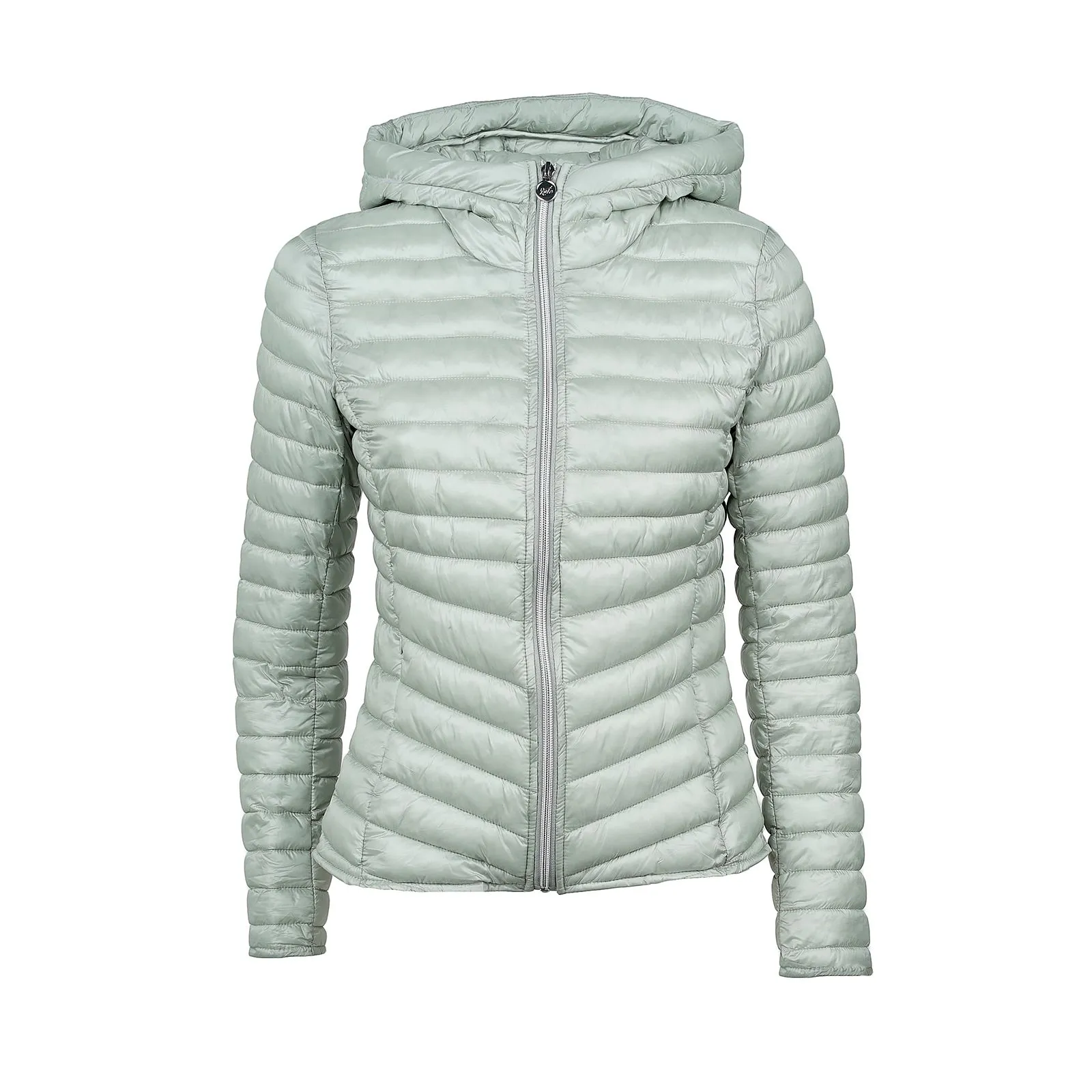 Piumino leggero verde chiaro con tasche e cappuccio