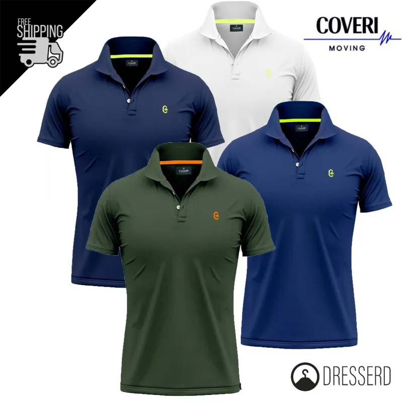 Polo Uomo COVERI MOVING in 100% Cotone Piquet logo e contrasti Fluo, Maglie Mezza Manica Dresserd