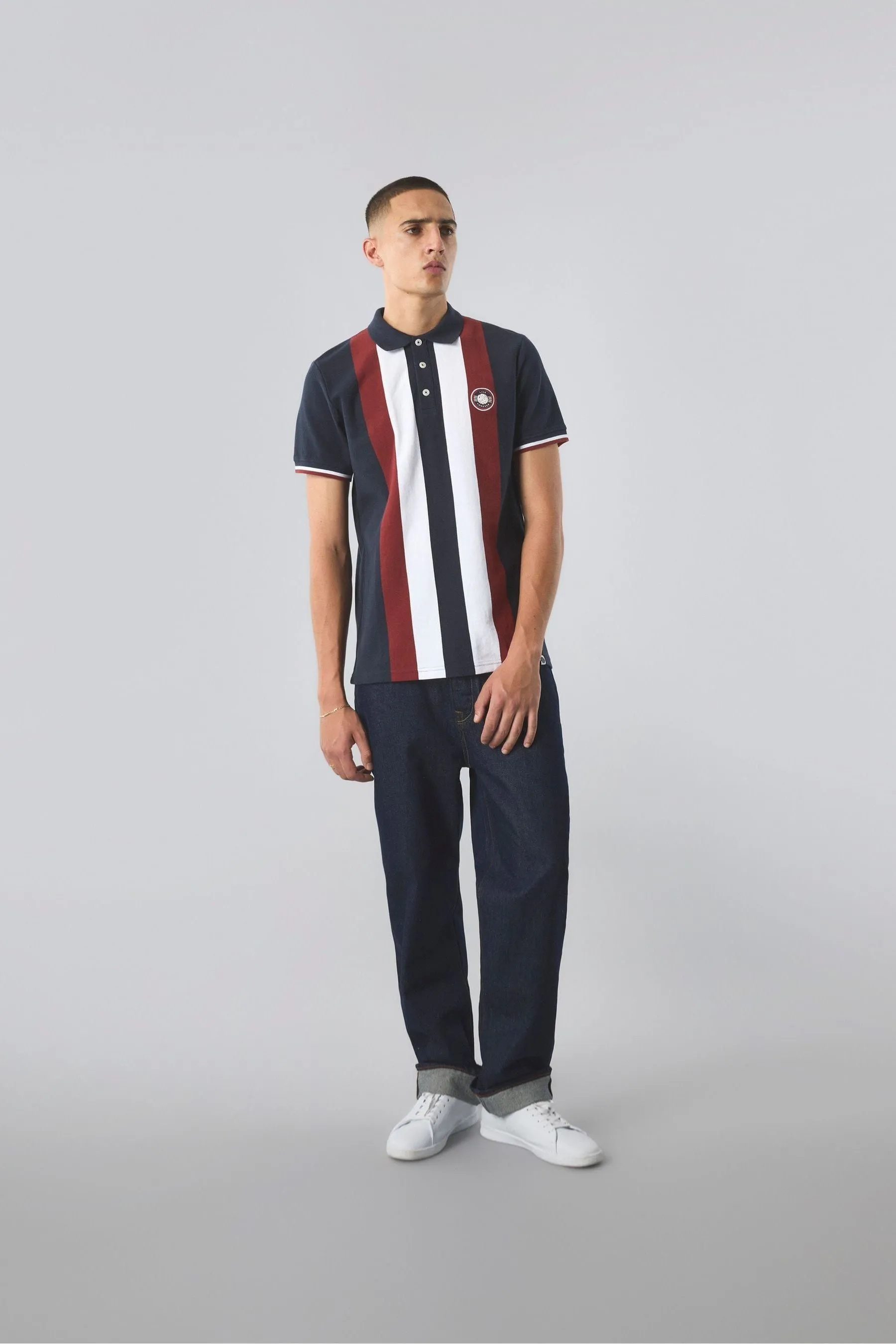 Pretty Green Stripe Knitted Polo Shirt    