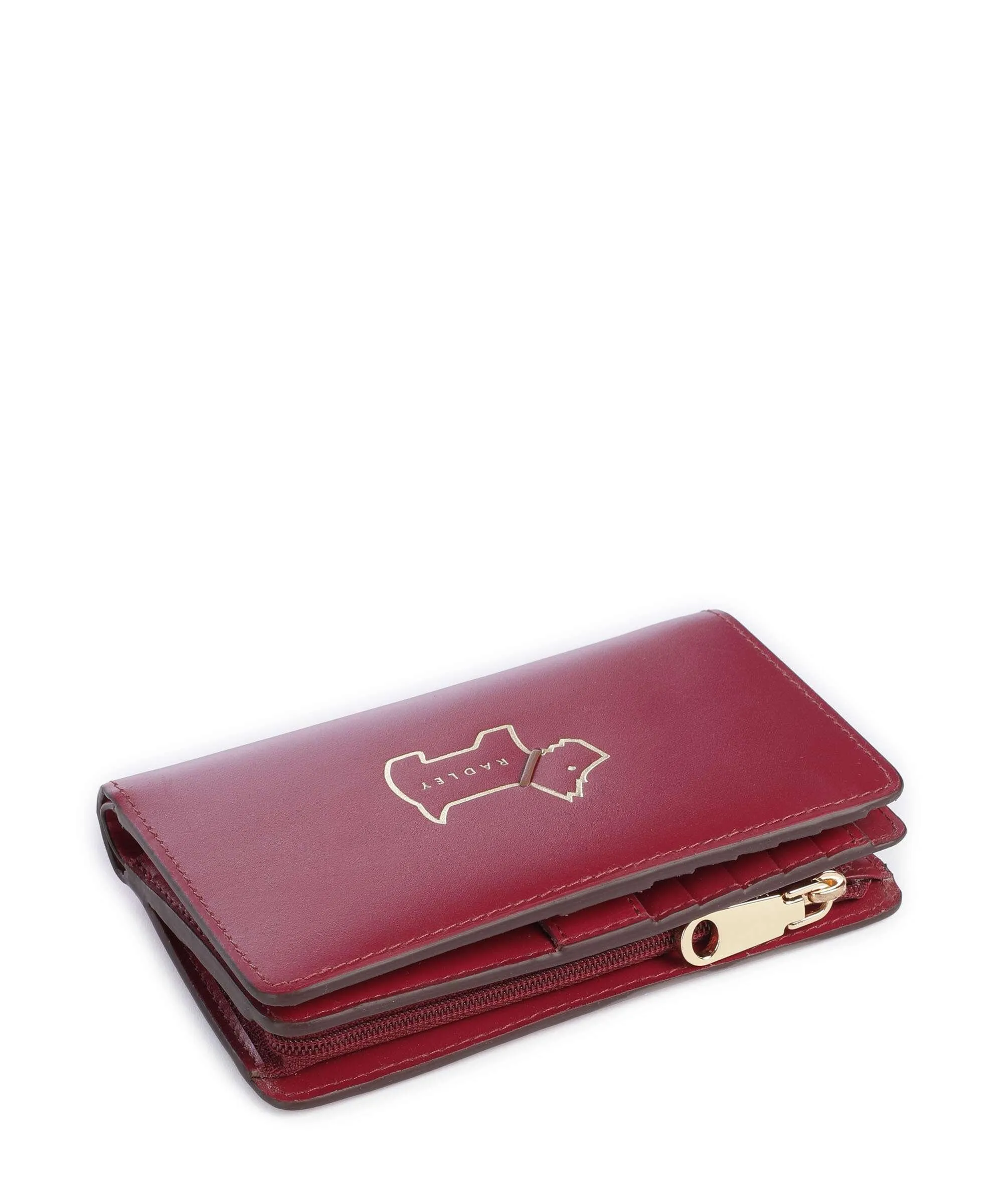  Radley London Heritage Dog Outline Portafoglio pelle di vacchetta finemente grana rosso bordò  