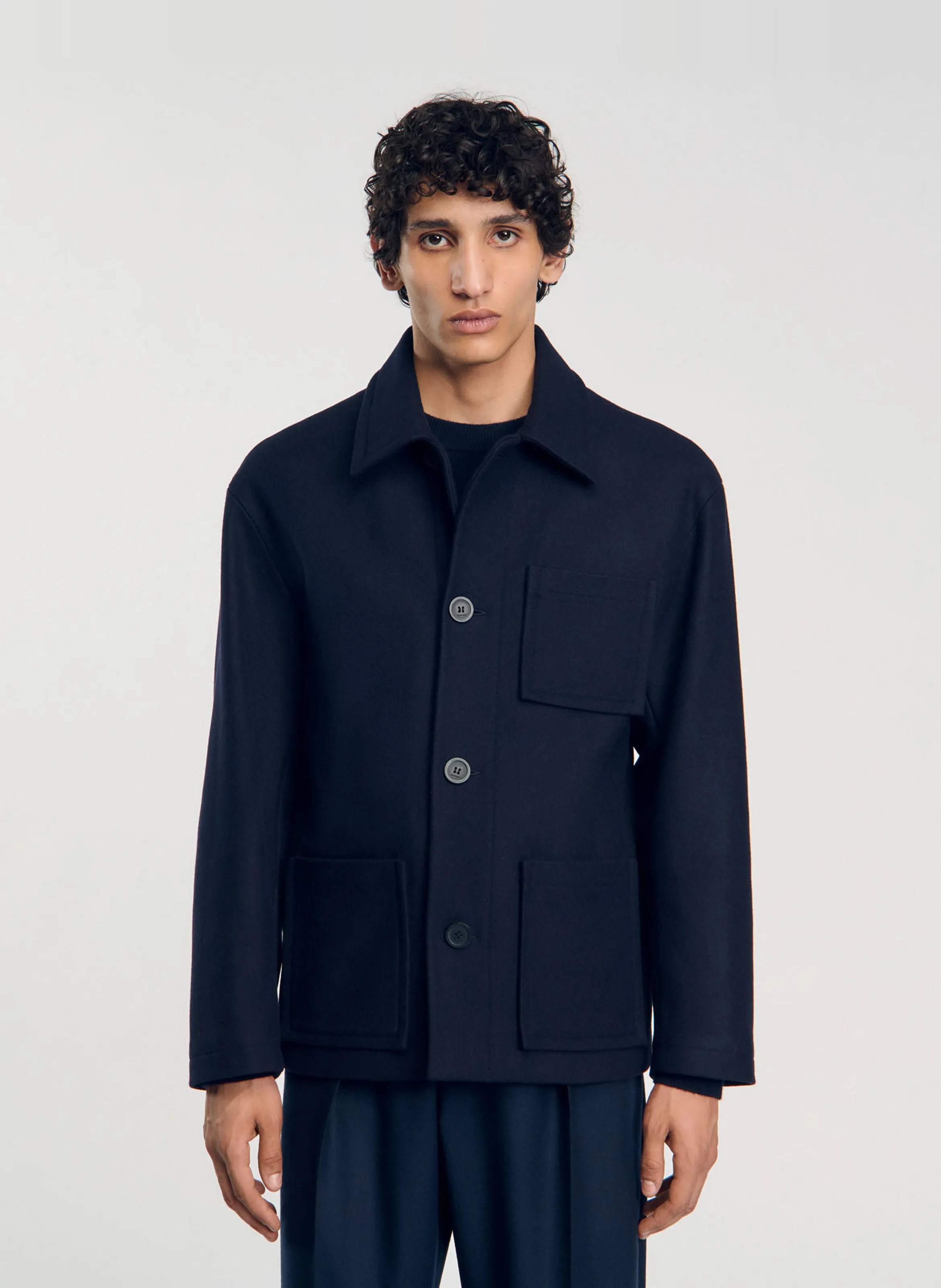  SANDRO   Giacca collo classico in misto lana | Blu