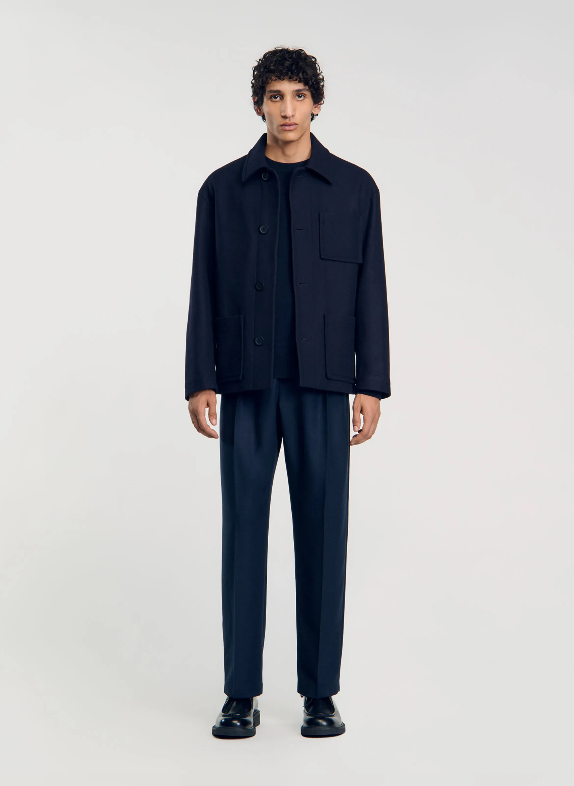  SANDRO   Giacca collo classico in misto lana | Blu
