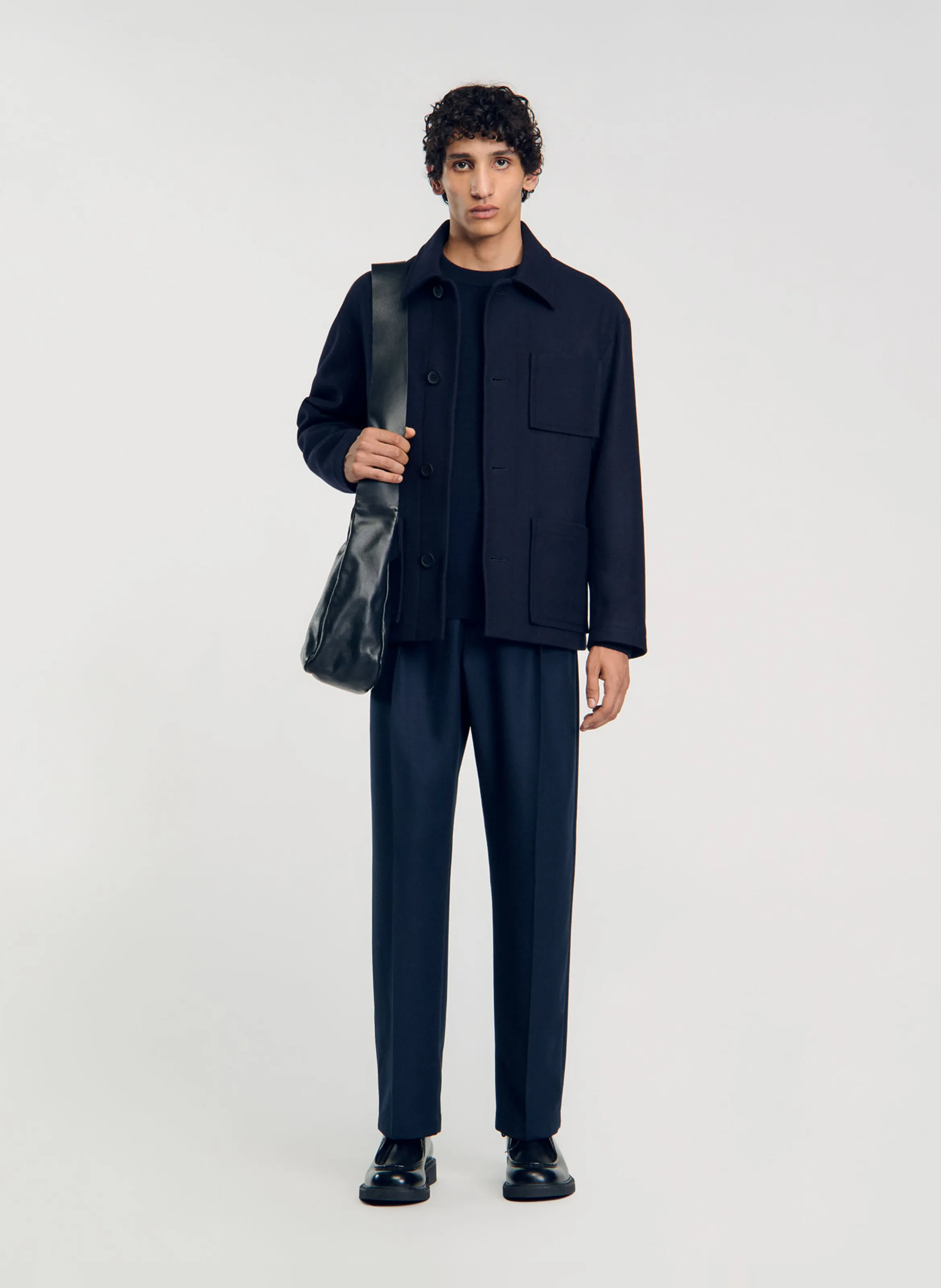  SANDRO   Giacca collo classico in misto lana | Blu