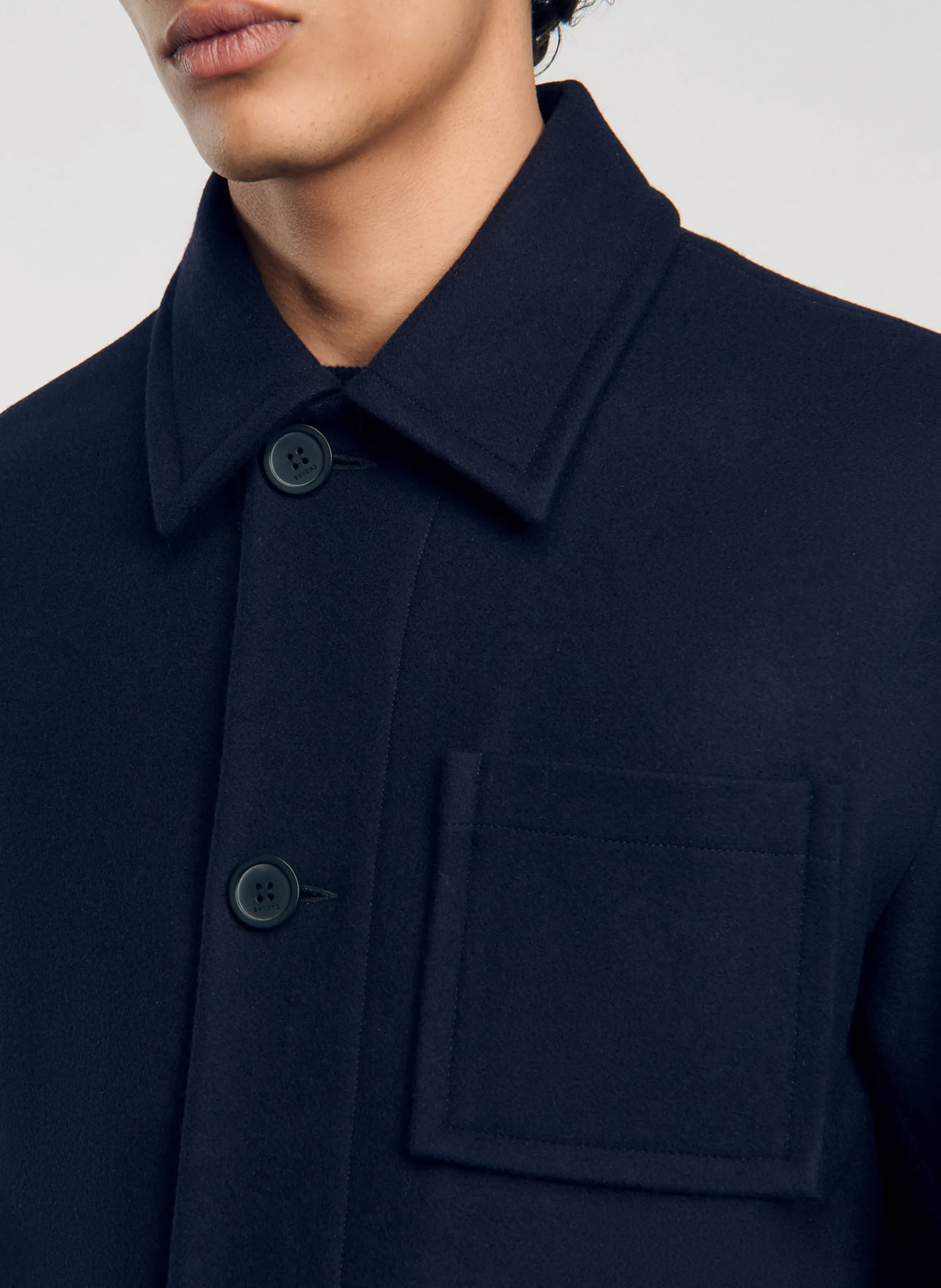  SANDRO   Giacca collo classico in misto lana | Blu