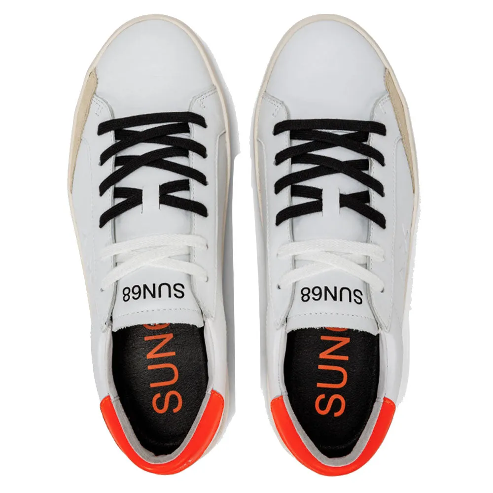 Scarpe Uomo Sun68 Sneakers Street Leather colore Bianco - Arancio Fluo