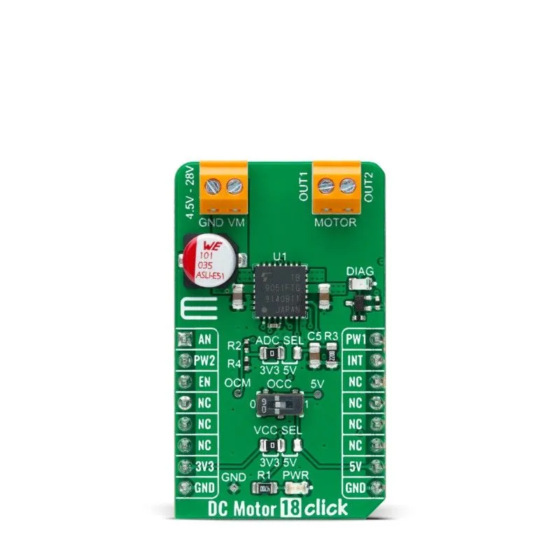 Scheda aggiuntiva Azionamento per motori c.c. per Connettore femmina mikroBUS DC Motor 18 Click TB9051FTG
