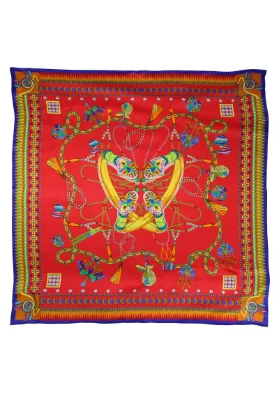 Sciarpa donna design in seta blu navy rosso