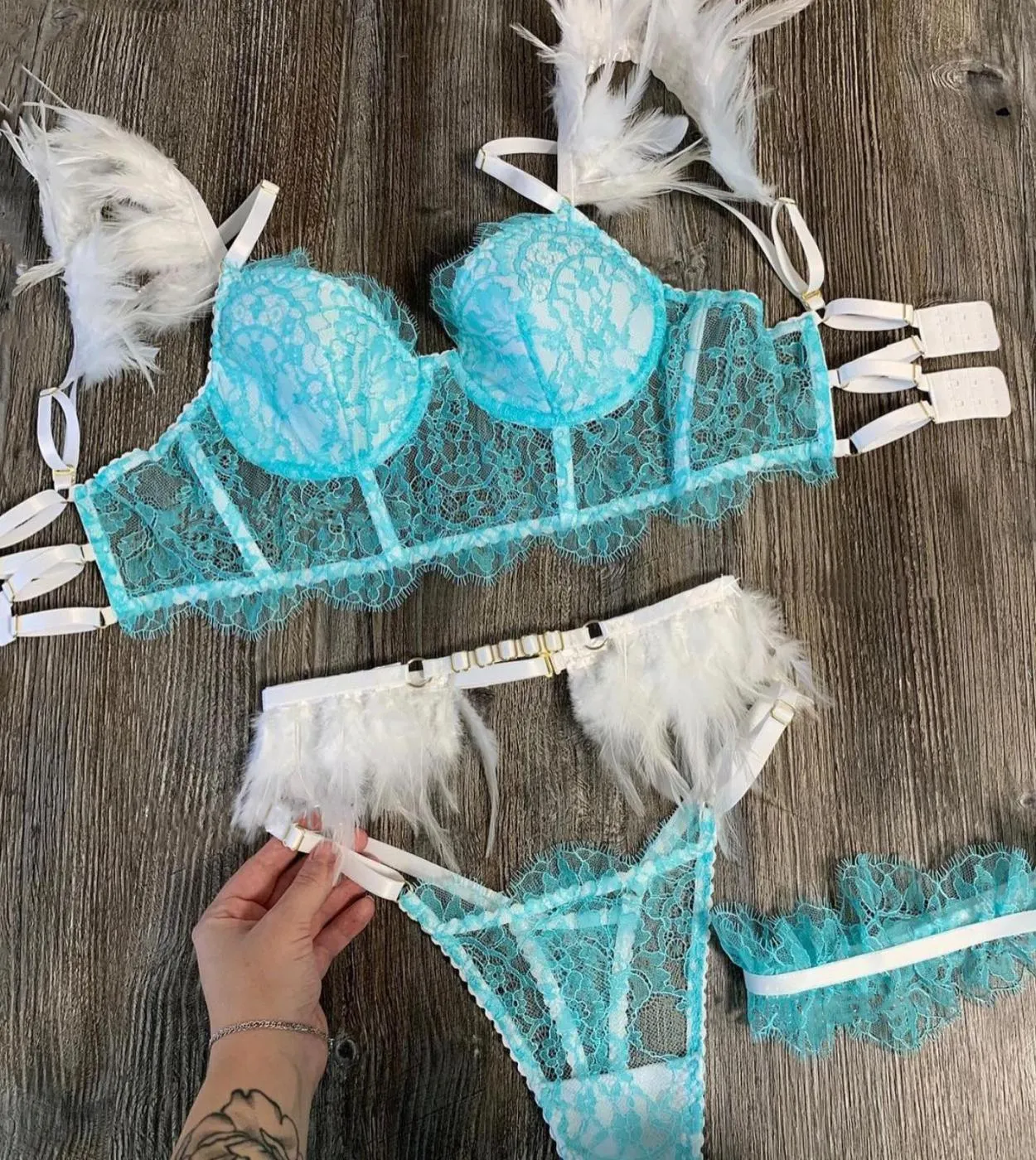 Set da 3 pezzi da donna Set di biancheria da donna Set di reggiseno e slip da donna di lusso in piuma