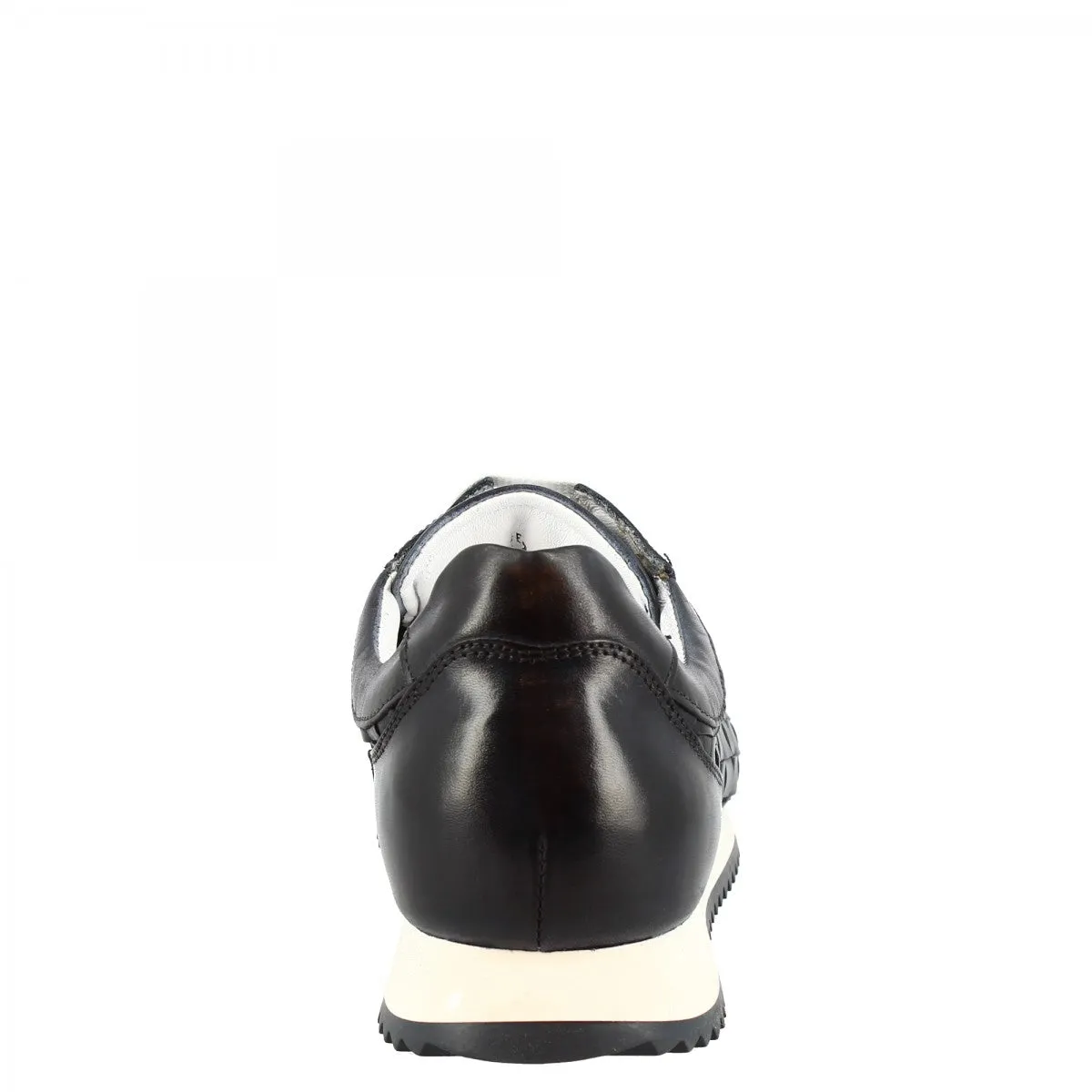 Sneakers casual da uomo fatte a mano in pelle intrecciata blu