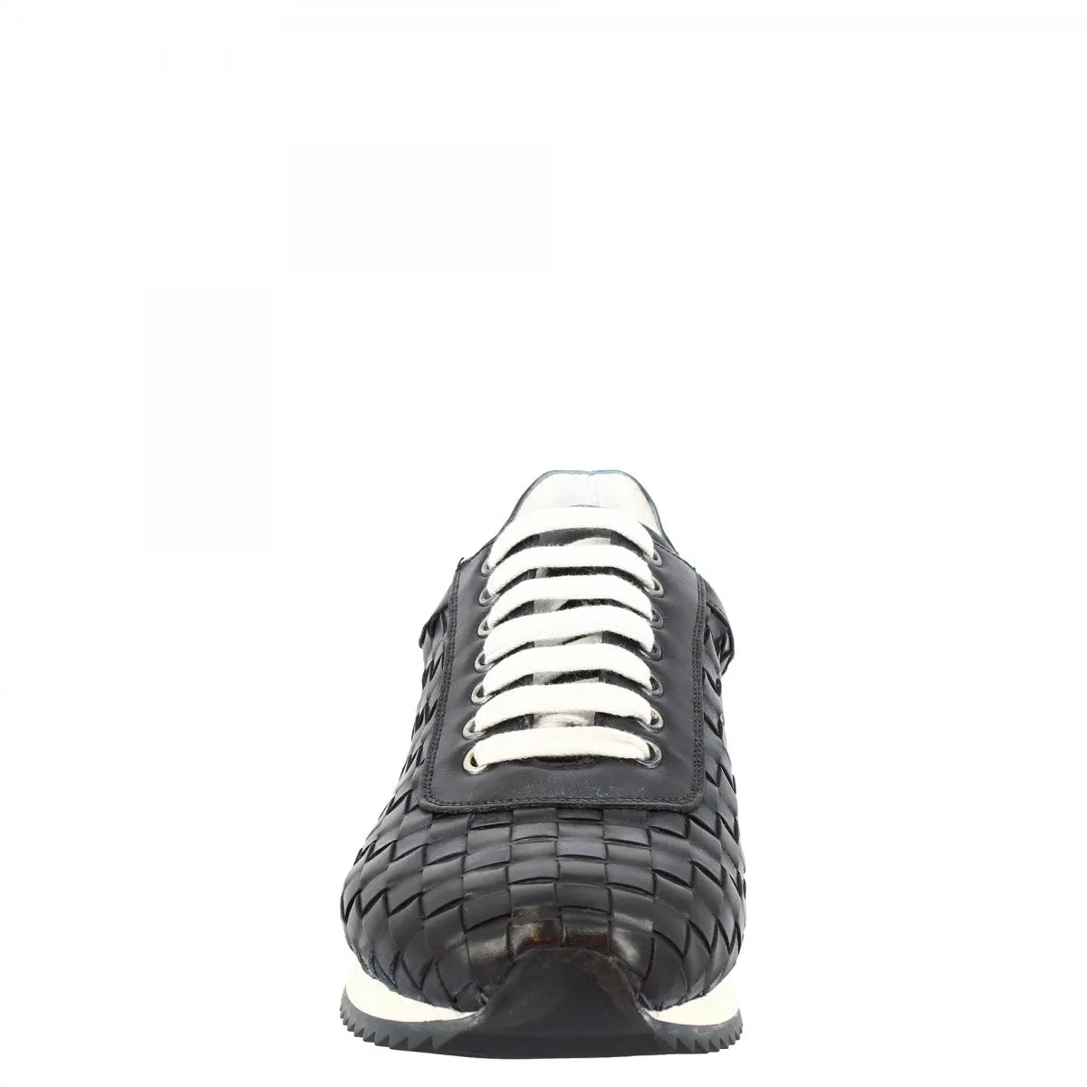 Sneakers casual da uomo fatte a mano in pelle intrecciata blu