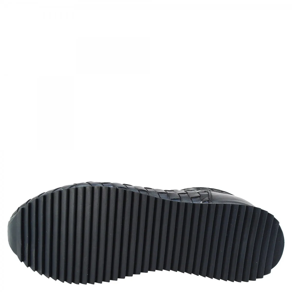 Sneakers casual da uomo fatte a mano in pelle intrecciata blu