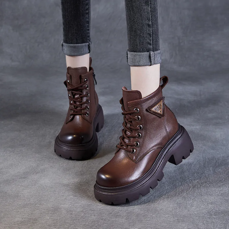 Stivali con plateau comfort in pelle moda retrò da donna