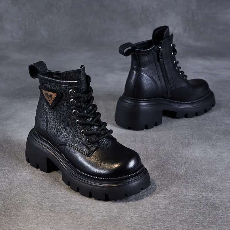 Stivali con plateau comfort in pelle moda retrò da donna