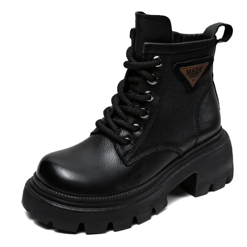 Stivali con plateau comfort in pelle moda retrò da donna