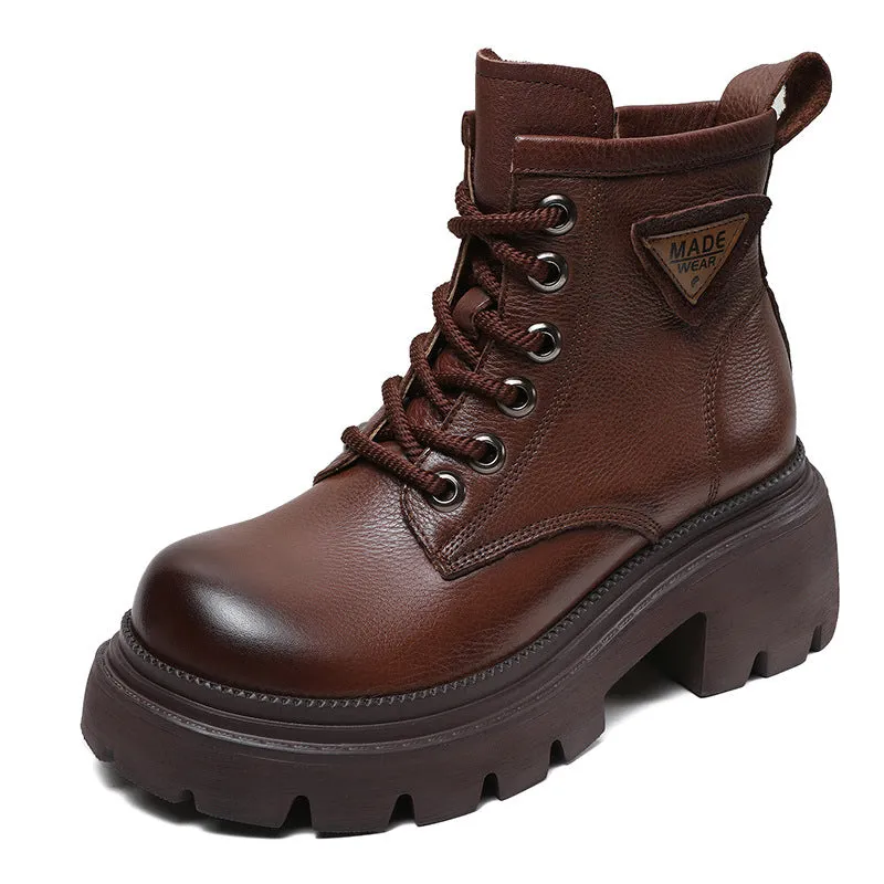 Stivali con plateau comfort in pelle moda retrò da donna