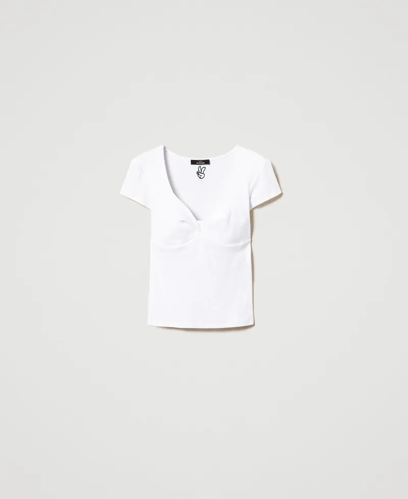 T-shirt a costine con nodo