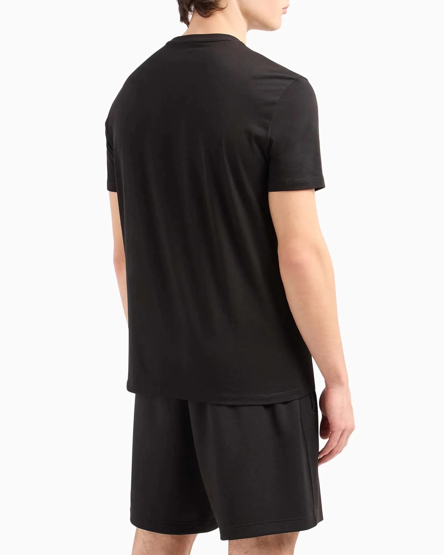 T-shirt nera in puro cotone con stampa maxi logo metallizzata effetto cangiante