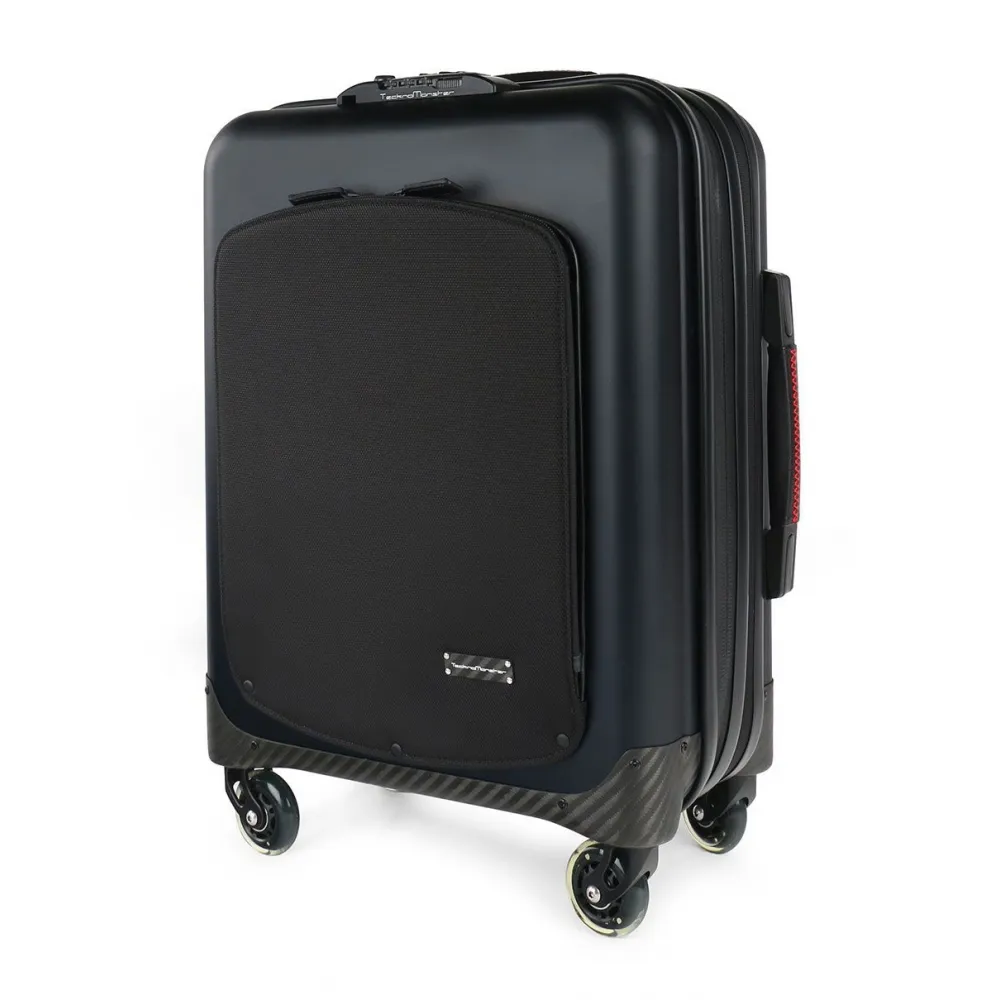 TecknoMonster - Valigia Akille Flap Black in Fibra di Carbonio - Trolley in Carbonio Aeronautico
