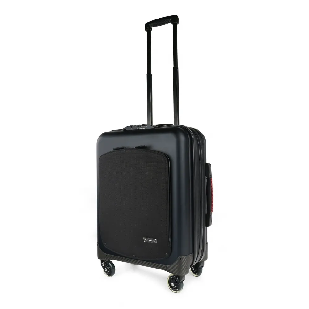 TecknoMonster - Valigia Akille Flap Black in Fibra di Carbonio - Trolley in Carbonio Aeronautico
