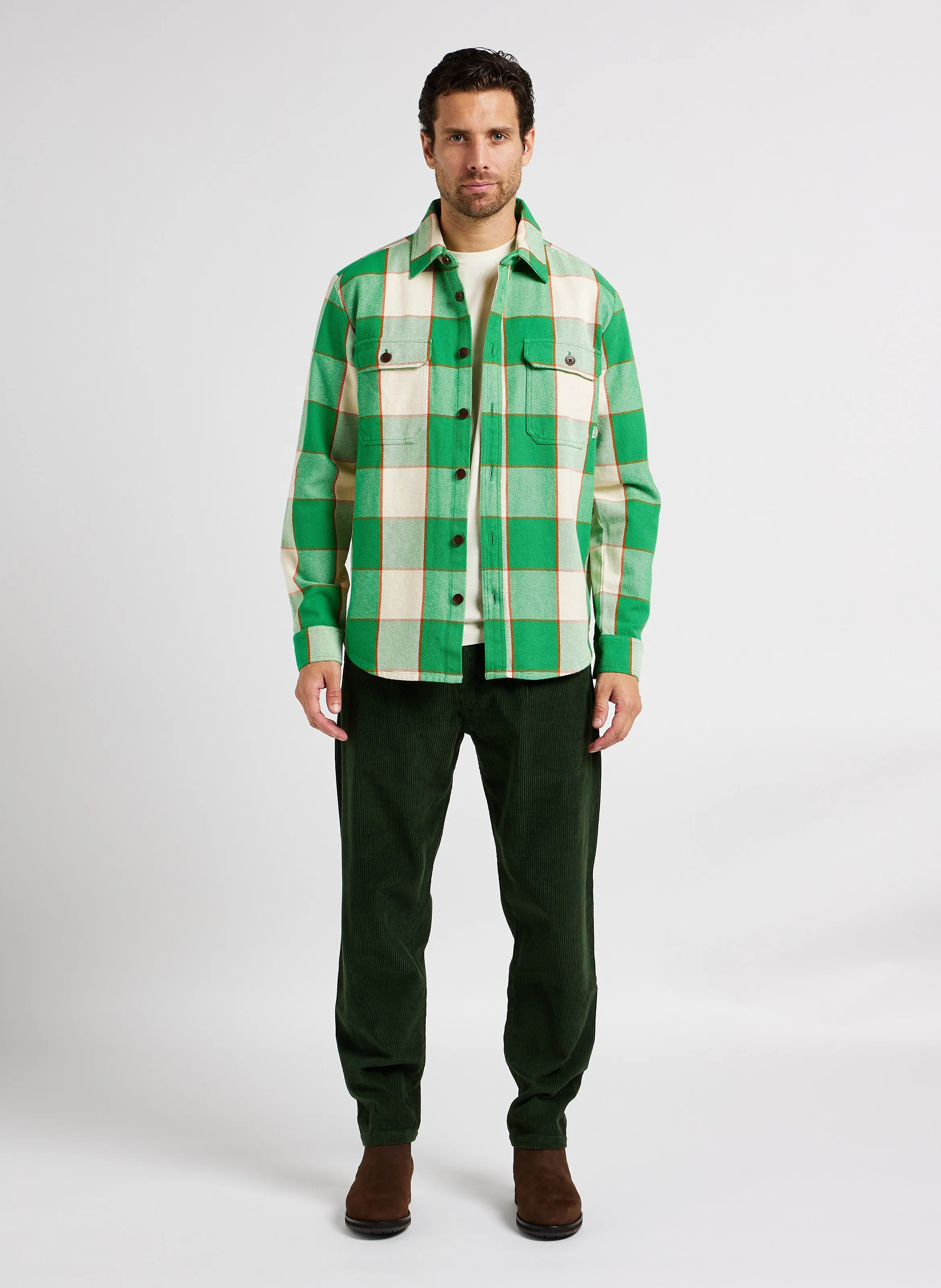  THINKING MU   LUCAS - Overshirt dritta con collo classico in cotone biologico | Verde