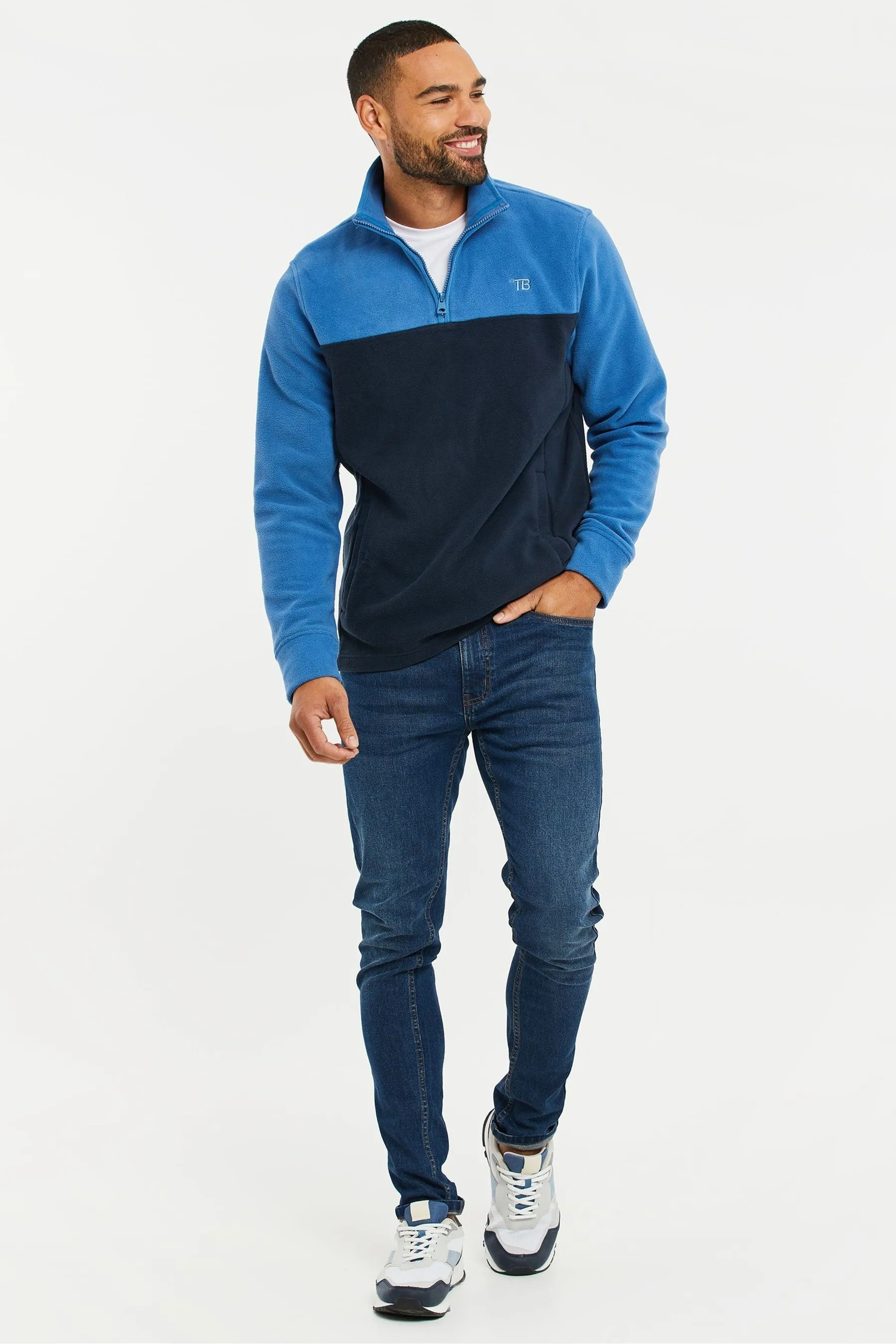Threadbare - Maglia bicolore in pile con zip a 1/4