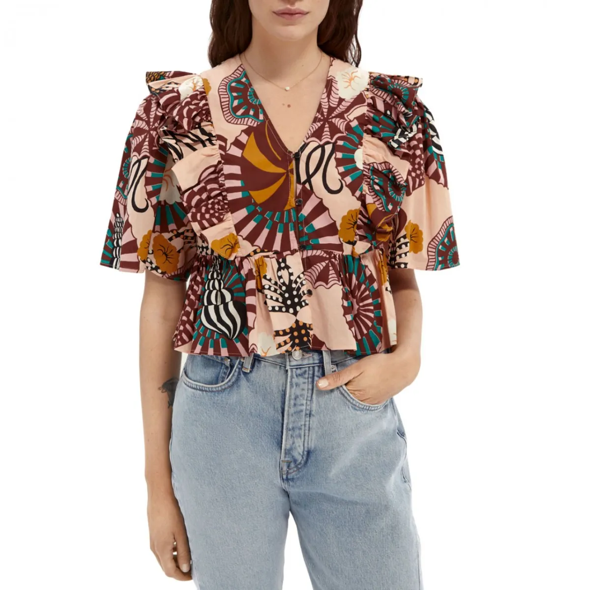 Top In Cotone Con Stampa, Rosa