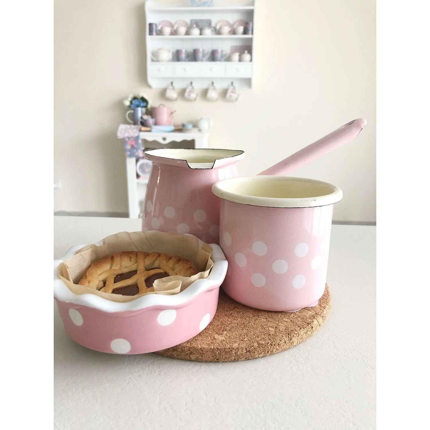 Tortiera in ceramica piccola Isabelle Rose in pois per dolci  12cm h 4cm 5029