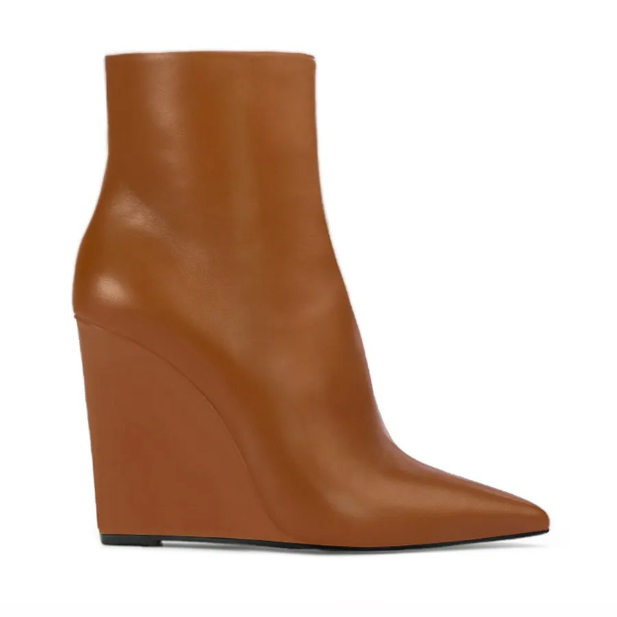 Tronchetto zeppa pelle cognac – COD. 43889 