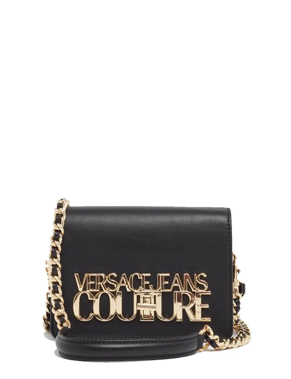 Versace Jeans Couture     Borsa a tracolla con logo lettering in metallo Nero