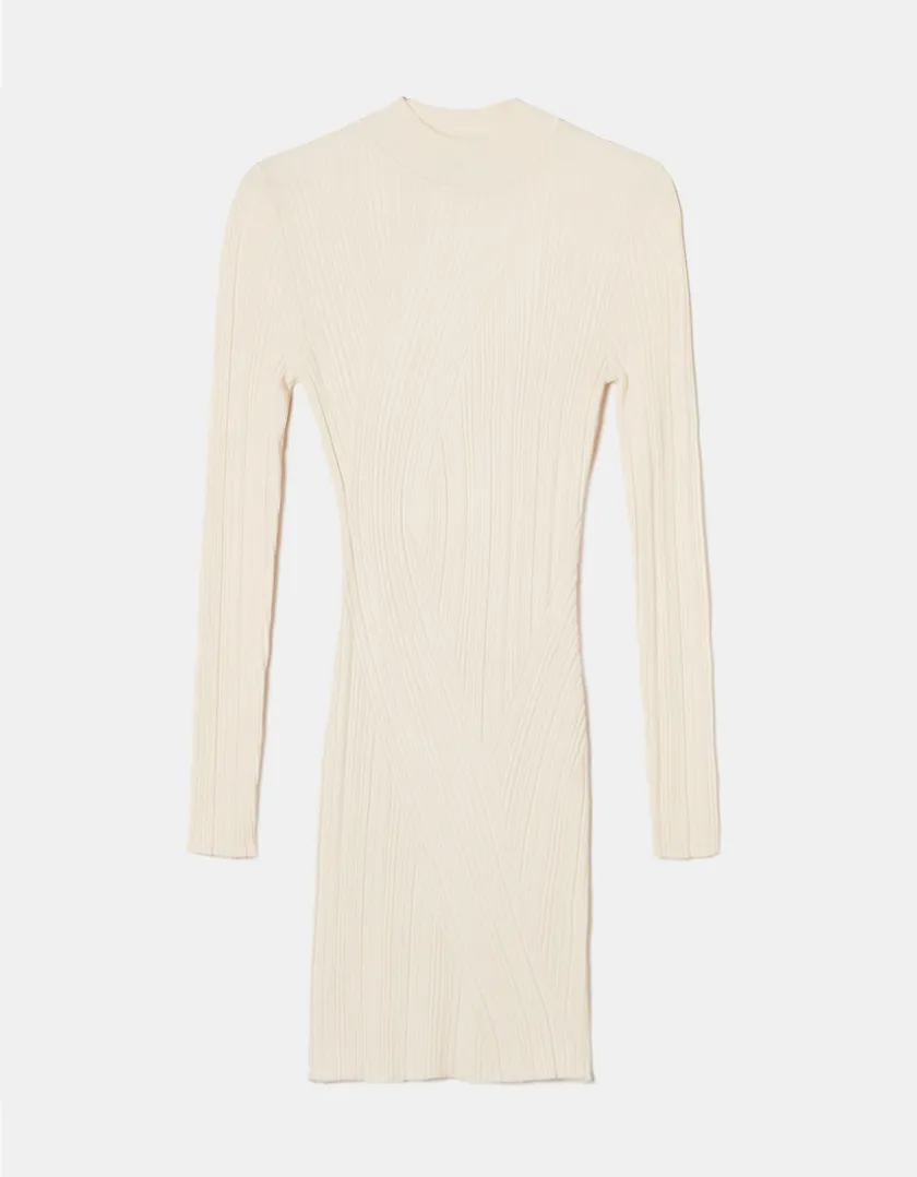 Vestito Corto In Maglia Beige  