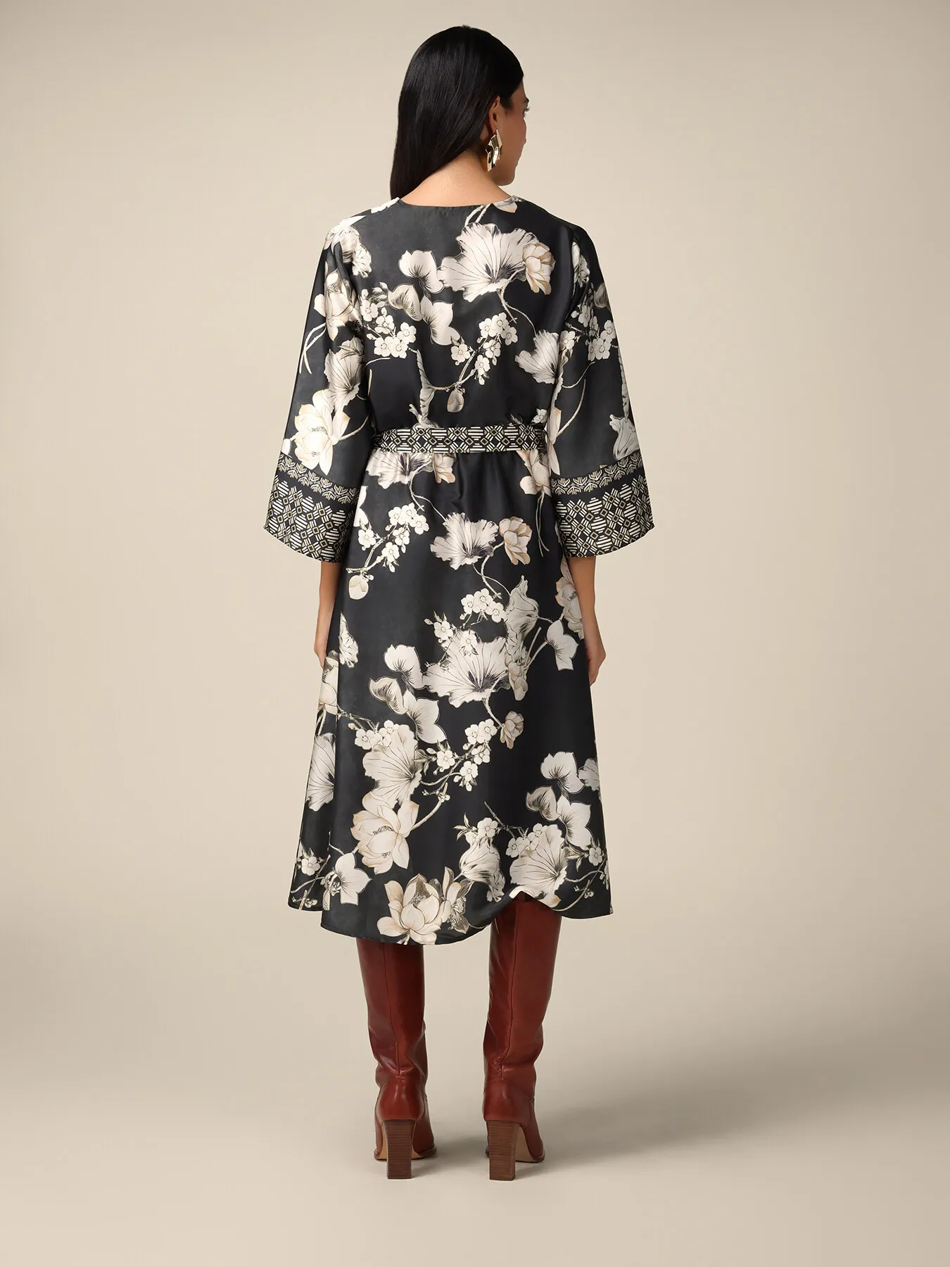 Vestito midi in raso floreale