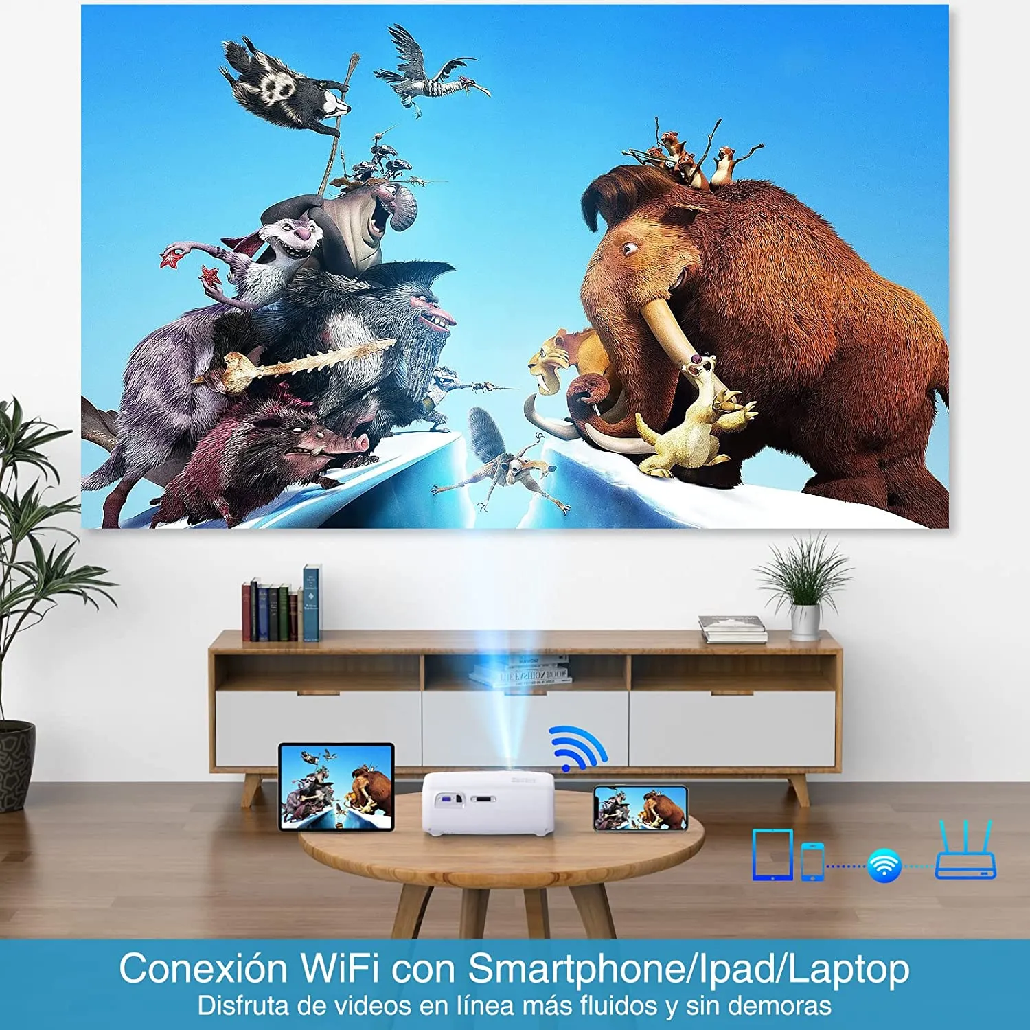 Videoproiettore WiFi 8500 Lum, HOWWOO Mini Proiettore Native 1080P, Proiettore Portatile con Schermo da 100 e Schermo Max 300, p