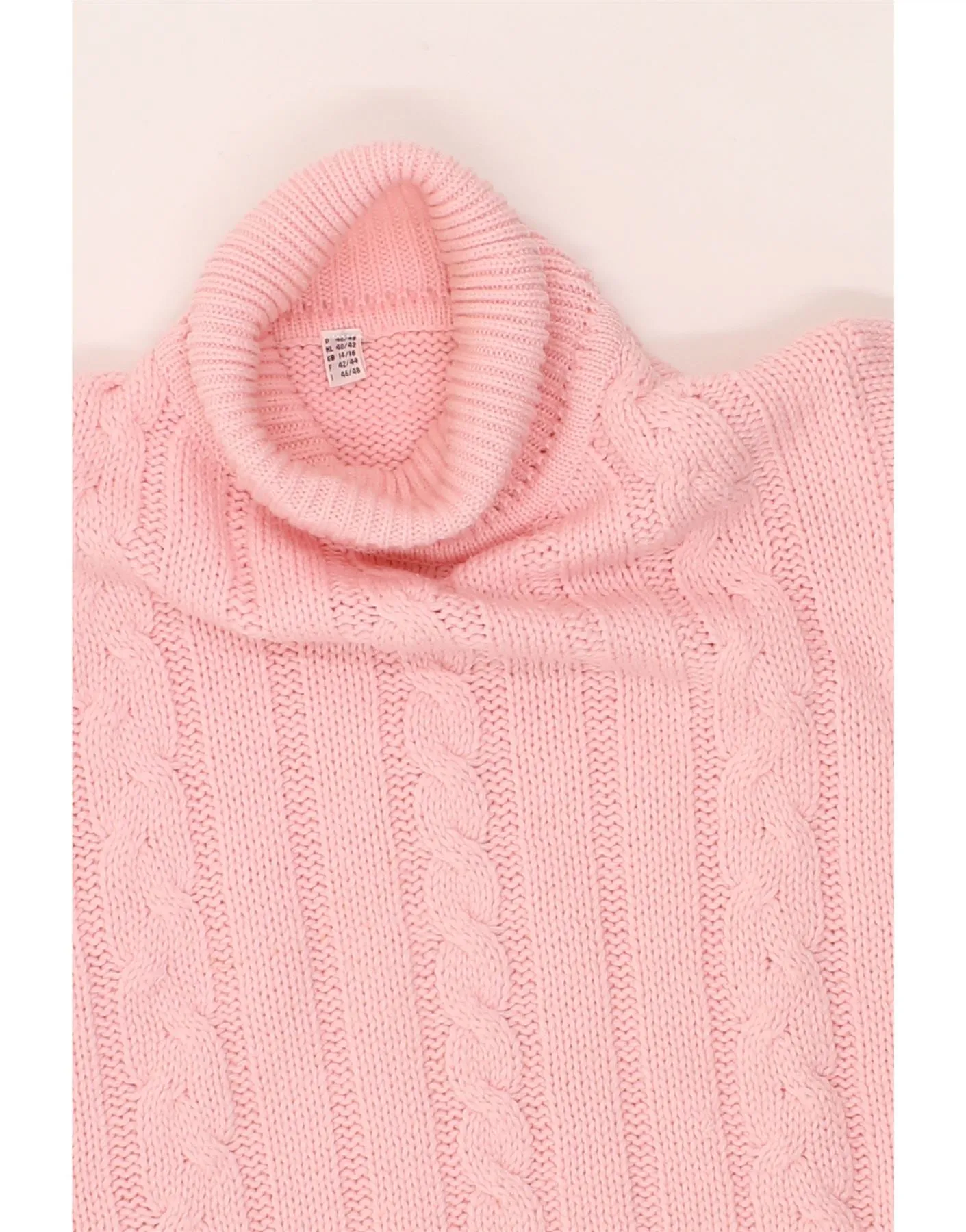 VINTAGE Womens 3/4 Sleeve Roll Neck Jumper Sweater UK 14/16 Large Pink