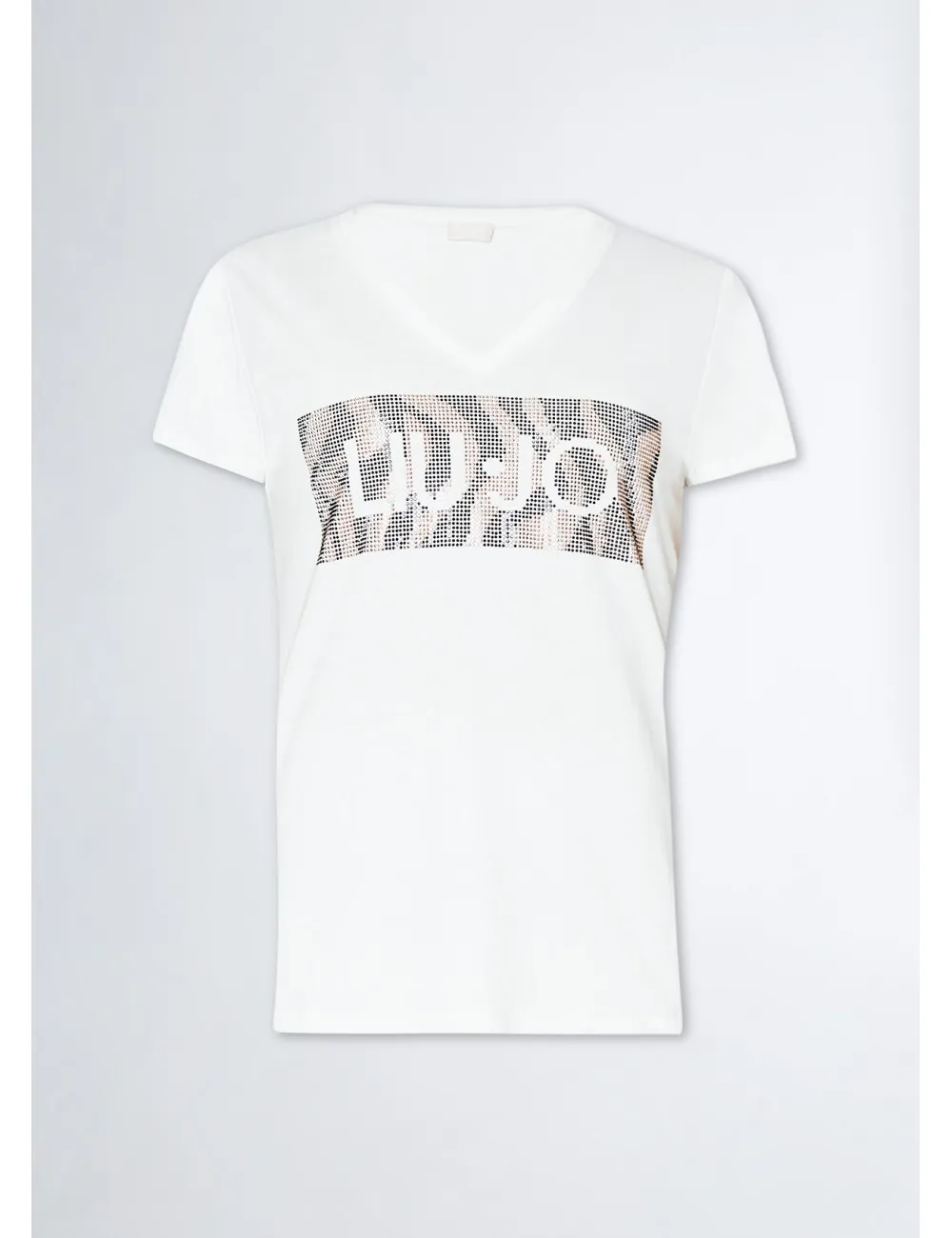 WA4019 T SHIRT DONNA CON LOGO E STRASS LIU JO SCOLLO V MAGLIA MAGLIETTA WOMAN