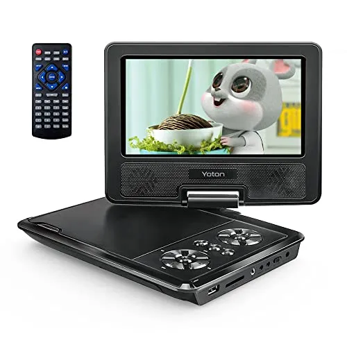 YOTON Lettore DVD portatile da 9,5 per bambini con schermo girevole HD da 7,5, con altoparlante stereo, 1.8m Caricatore per Auto